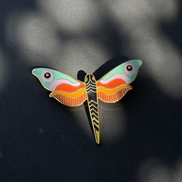 Laurel Burch Dragonfly Brooch Enamel Gold Tone Colorful Insect Pin Signed - Picture 1 of 5